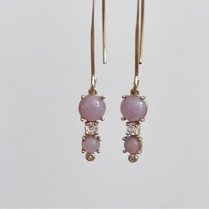 Gold Tone Rose Quartz & CZ Hook Earrings Pretty